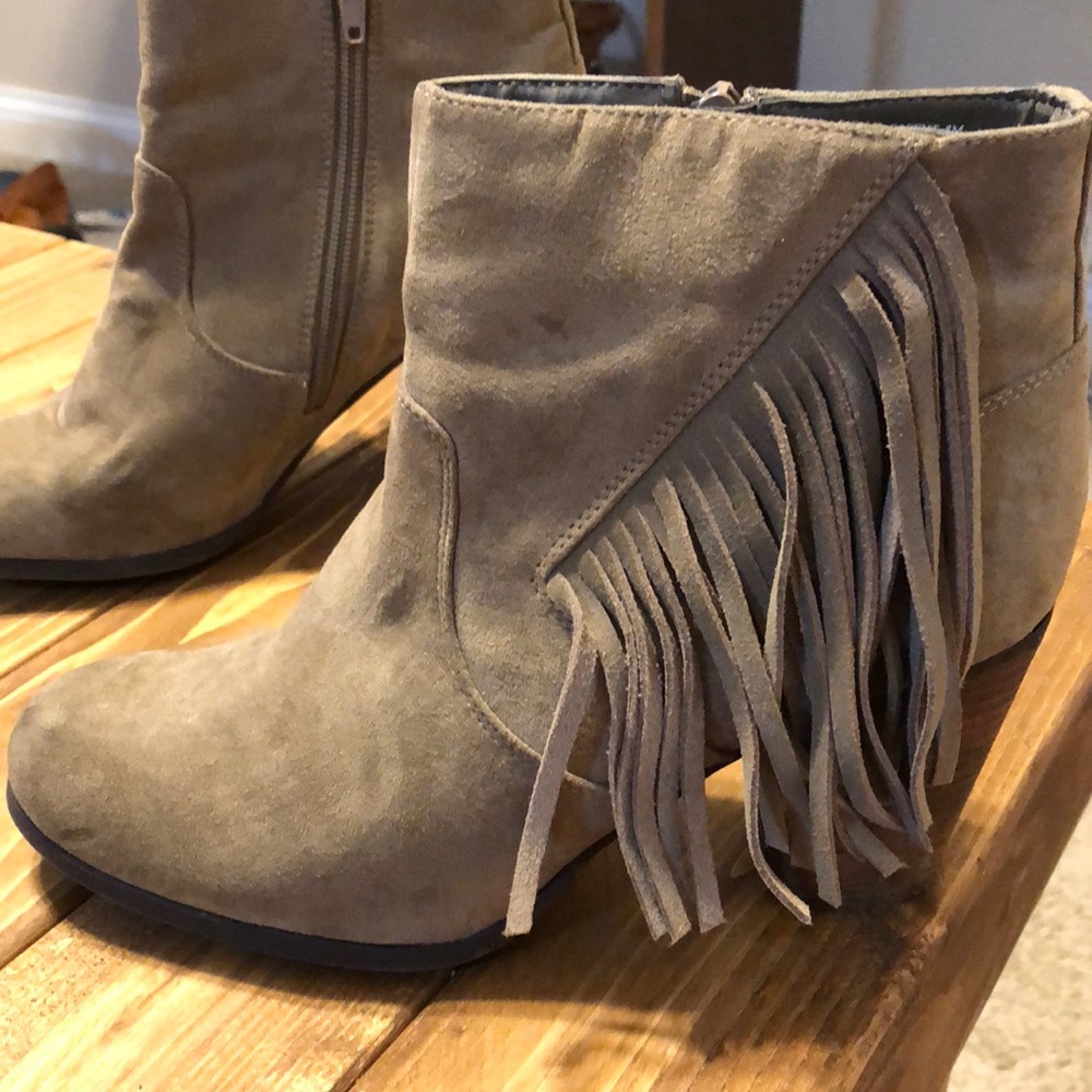 Tan booties with Fringe